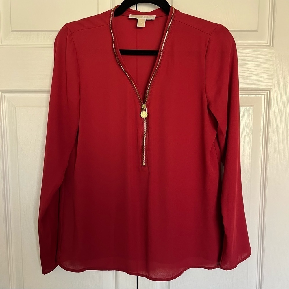 Michael Kors Gold Zipper Red Blouse Size S